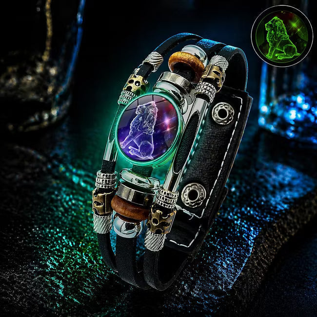 💥Last-Minute-Angebot – 57 % Rabatt ☪️Im Dunkeln leuchtendes Lederarmband mit Sternzeichen für Männer und Frauen (6,9/8,1 Zoll)♑️