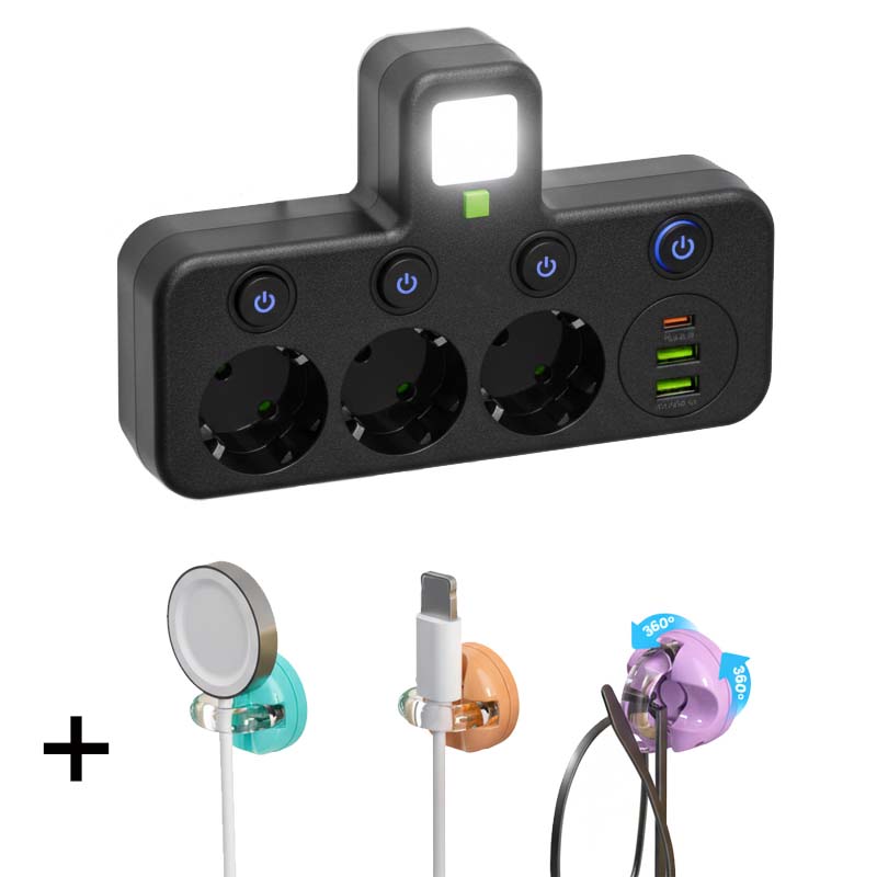 EU-Stecker-Wandler-Steckdose mit 4 Steckdosen, Multi-Port-Wanddose mit unabhängigem Schalter und kleinem Nachtlichtadapter