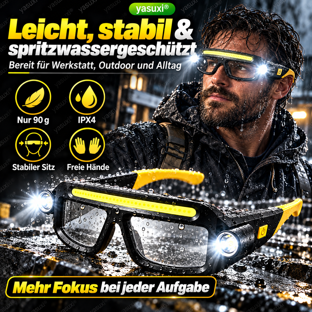 ✨Wiederaufladbare LED-Stirnlampe im Brillen-Design
