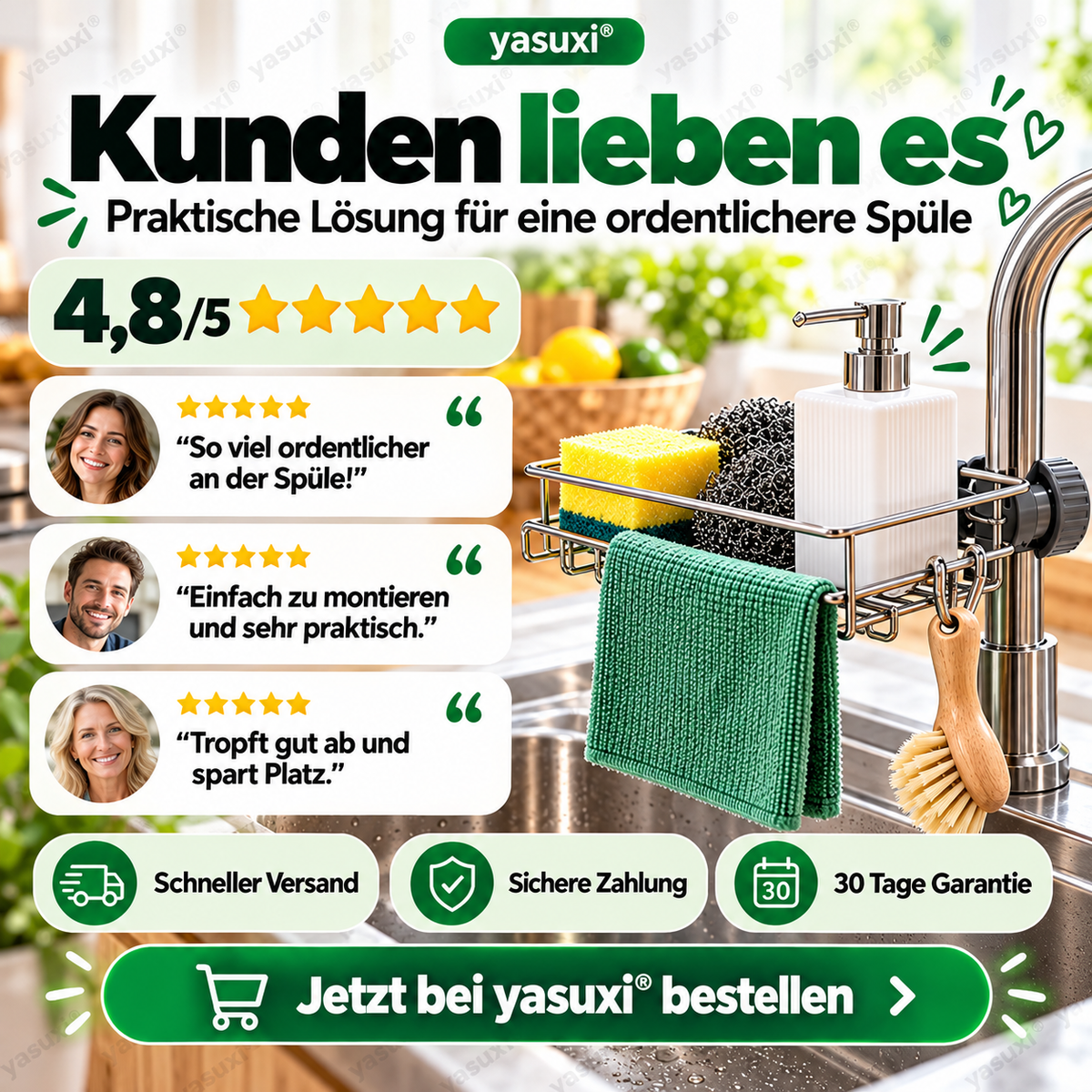 Aufbewahrungsregal aus Edelstahl für die Küchenspüle