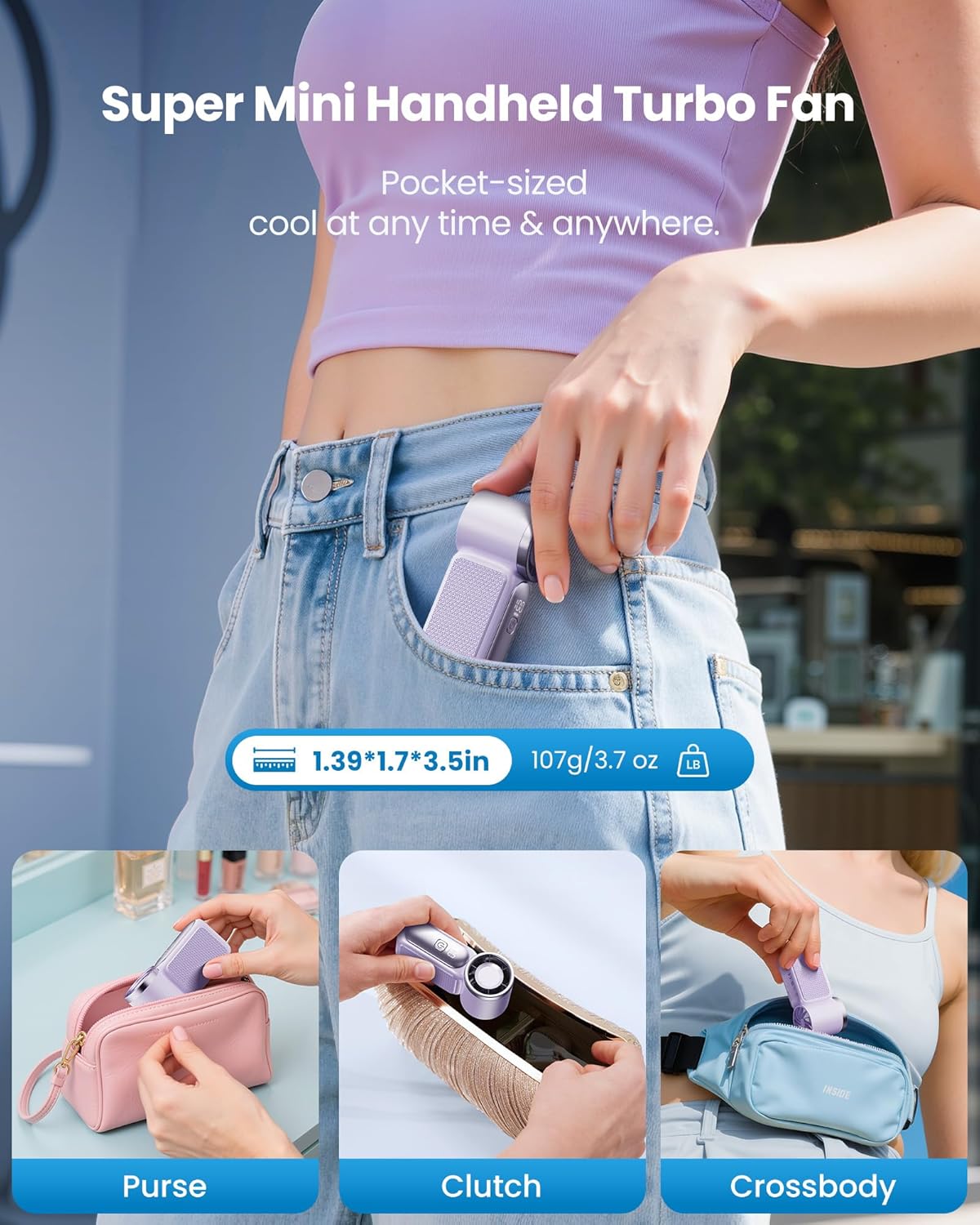 🌀Nur 15.99€ diesen Sommer!!!💨Mini-Handventilator mit LED-Anzeige –👍5-stufiger Turbo-Ventilator im Taschenformat.✨Über USB aufladbar, schnelle Kühlung für Reisen und beim Schminken. Das perfekte Geschenk.  Tragbare Kühlung