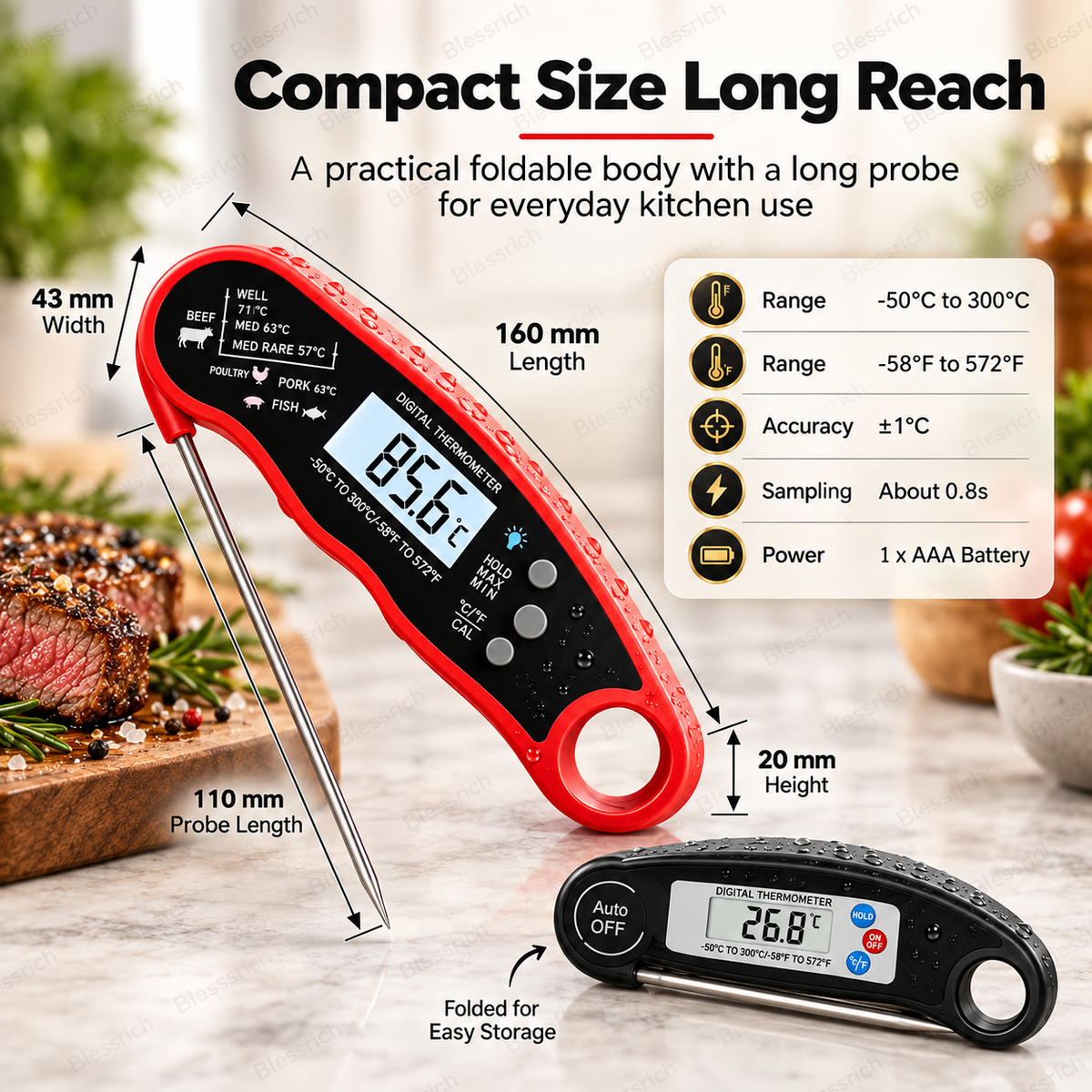 Schwarzes digitales Fleischthermometer mit Sofortanzeige