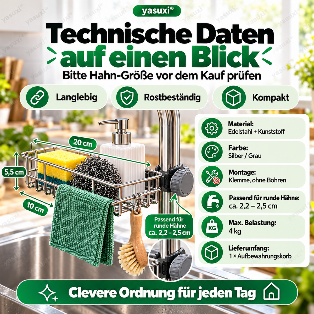 Aufbewahrungsregal aus Edelstahl für die Küchenspüle
