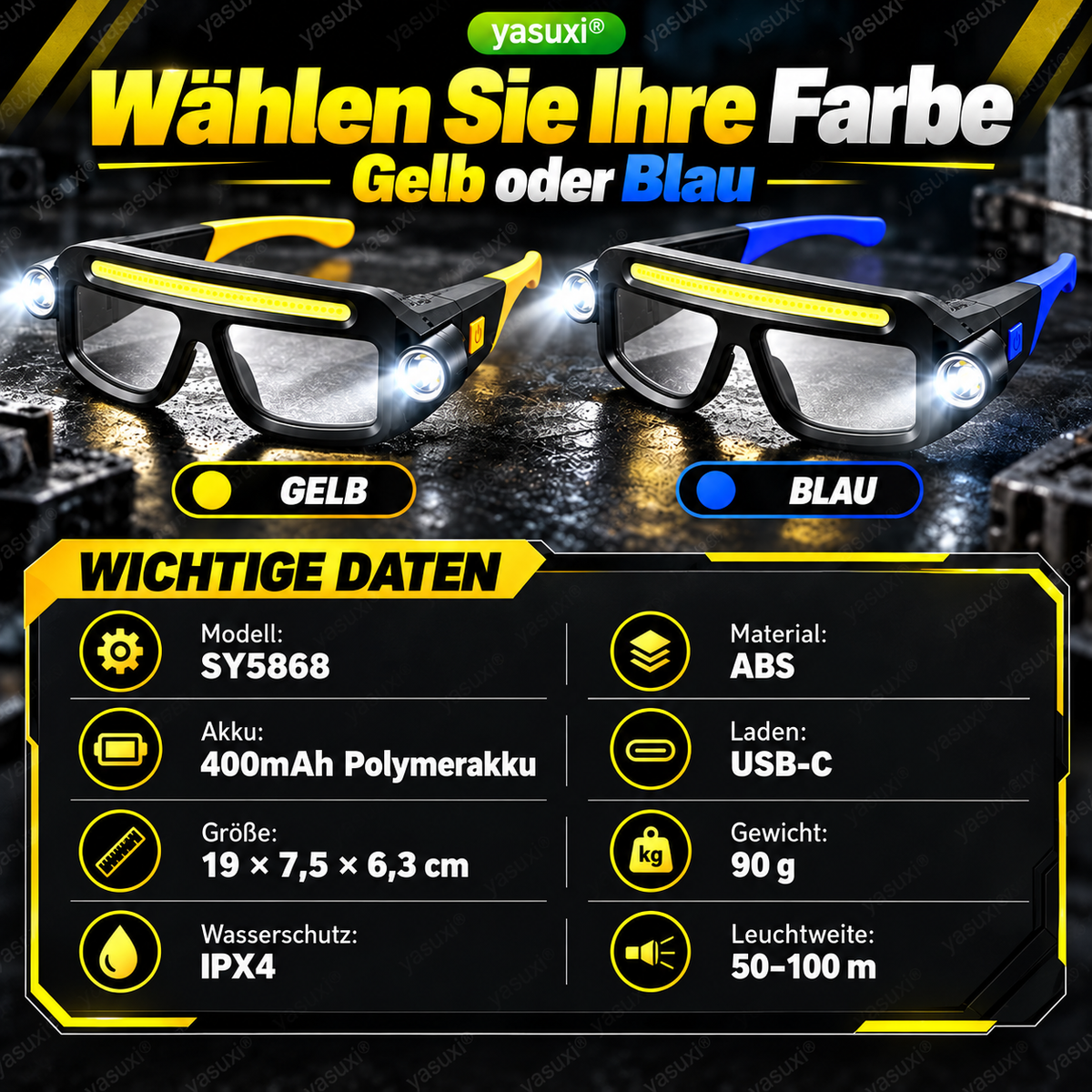 ✨Wiederaufladbare LED-Stirnlampe im Brillen-Design