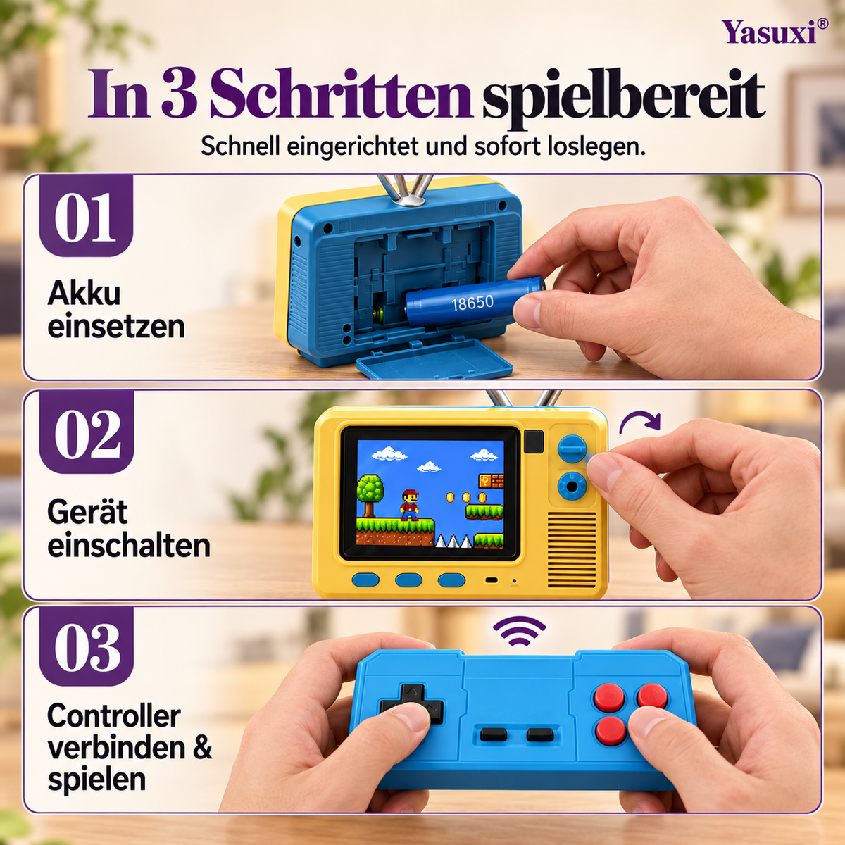 Klassische Retro-Mini-TV-Handheld-Spielkonsole GV300S – Nostalgische kabellose Konsole mit TF-Karten-Version