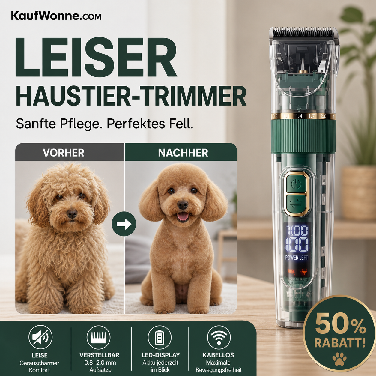 📢 Nur kurze Zeit zum halben Preis ⏰ Stressfreie Fellpflege – ultra‑leise Schermaschine, auch für sensible Haustiere bestens geeignet! 🐾✨