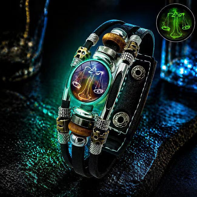 💥Last-Minute-Angebot – 57 % Rabatt ☪️Im Dunkeln leuchtendes Lederarmband mit Sternzeichen für Männer und Frauen (6,9/8,1 Zoll)♑️