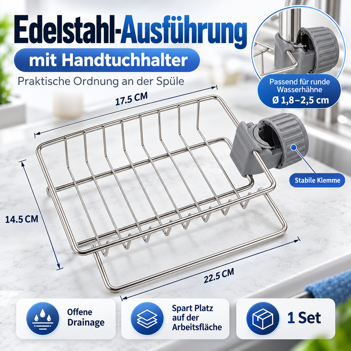 Aufbewahrungsregal aus Edelstahl für die Küchenspüle