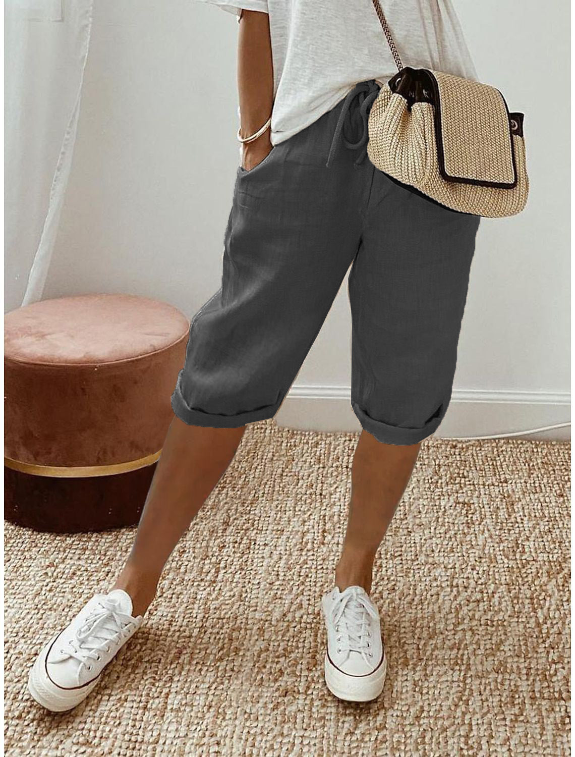 🔥🔥 60 % Rabatt!!🥳💞 50K+ VERKAUFT! ⚡👖Lässige Caprihosen aus Baumwoll-Leinen für Damen