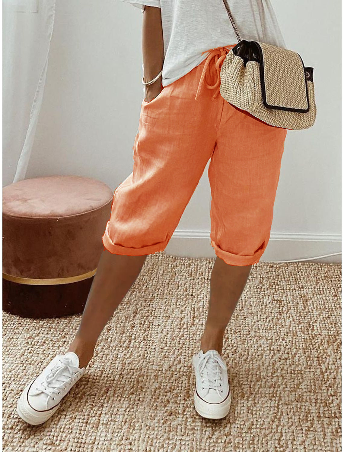 🔥🔥 60 % Rabatt!!🥳💞 50K+ VERKAUFT! ⚡👖Lässige Caprihosen aus Baumwoll-Leinen für Damen