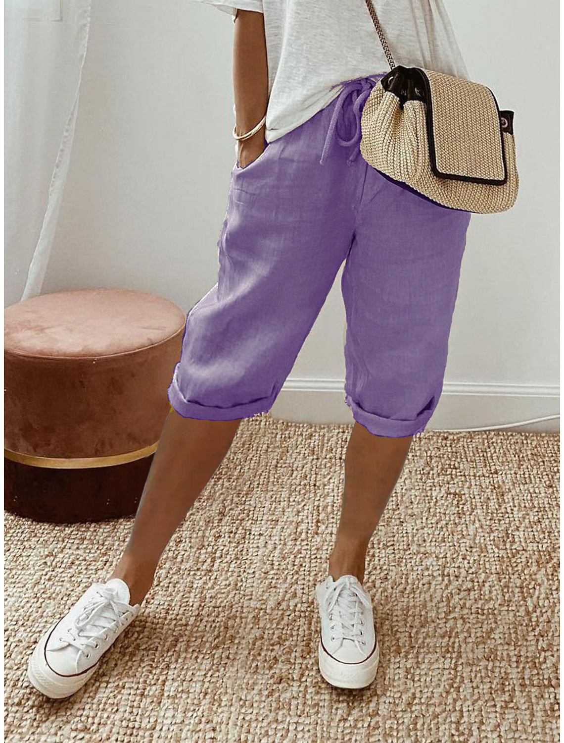 🔥🔥 60 % Rabatt!!🥳💞 50K+ VERKAUFT! ⚡👖Lässige Caprihosen aus Baumwoll-Leinen für Damen