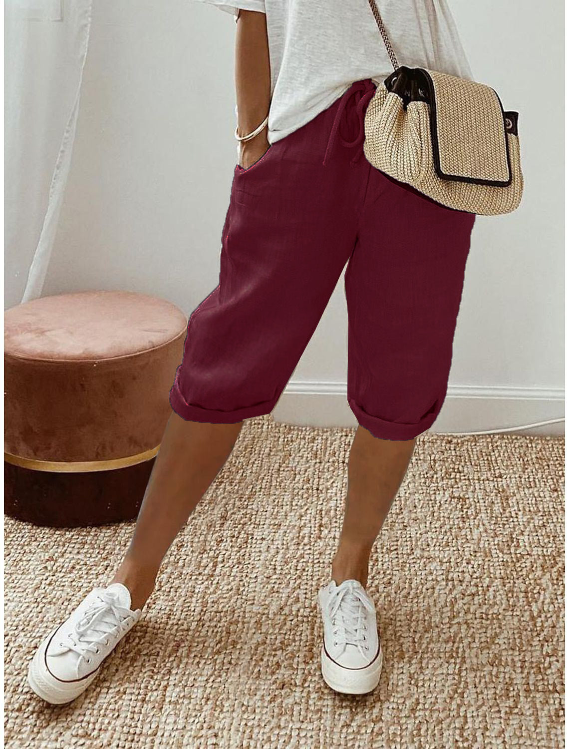 🔥🔥 60 % Rabatt!!🥳💞 50K+ VERKAUFT! ⚡👖Lässige Caprihosen aus Baumwoll-Leinen für Damen