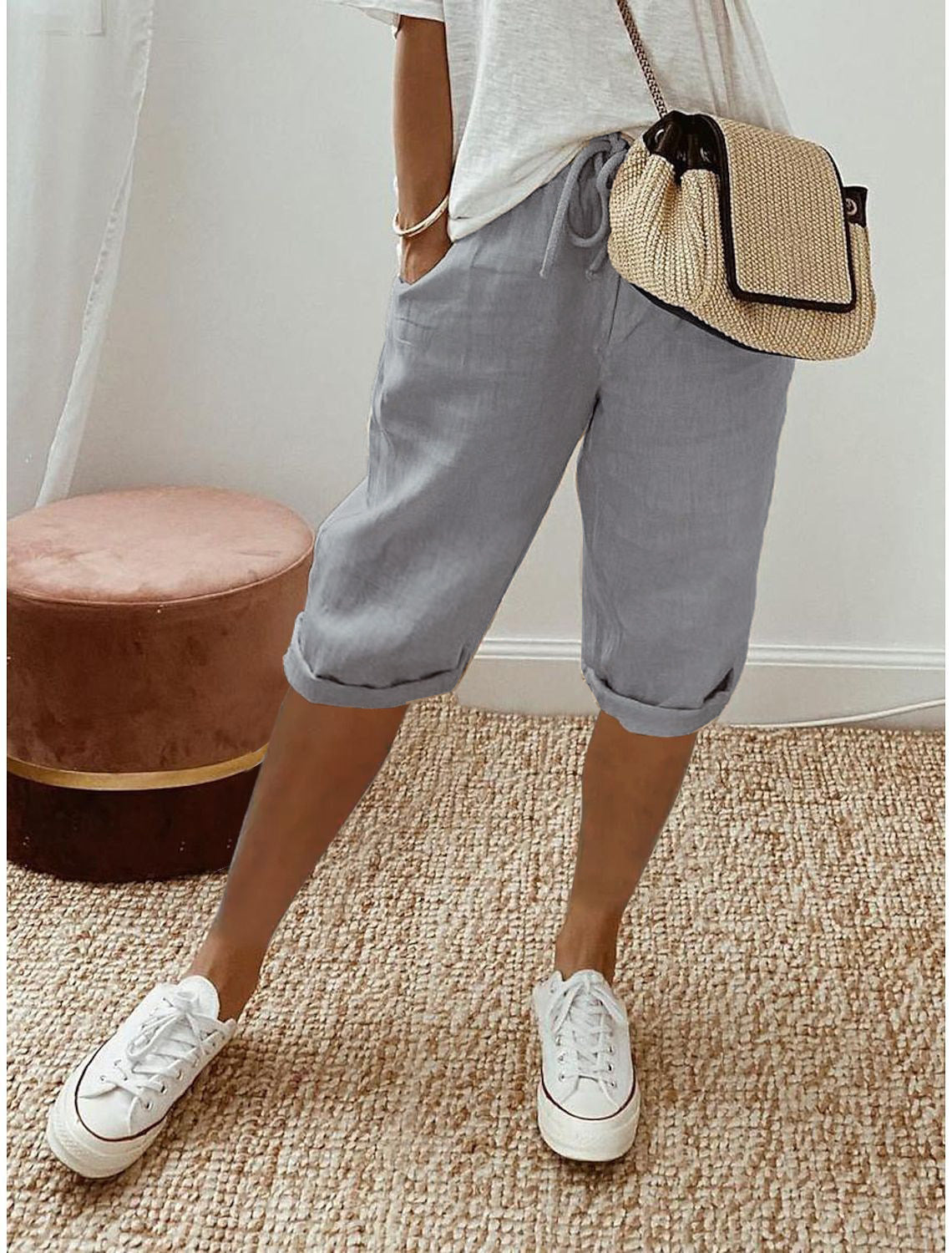 🔥🔥 60 % Rabatt!!🥳💞 50K+ VERKAUFT! ⚡👖Lässige Caprihosen aus Baumwoll-Leinen für Damen