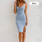 Figurbetontes Camisole-Kleid aus Denim mit U-Ausschnitt,Schlitz und verstellbaren Trägern