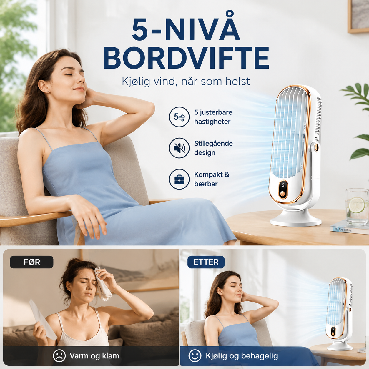 Tragbarer Tischventilator mit 5 Geschwindigkeitsstufen