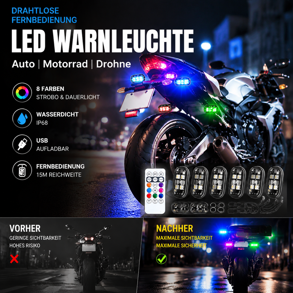 📢📢50% RABATT !!⏰Tragbare LED-Warnleuchte für das Auto mit Fernbedienung