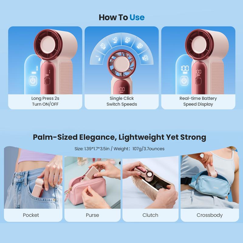 🌀Nur 15.99€ diesen Sommer!!!💨Mini-Handventilator mit LED-Anzeige –👍5-stufiger Turbo-Ventilator im Taschenformat.✨Über USB aufladbar, schnelle Kühlung für Reisen und beim Schminken. Das perfekte Geschenk.  Tragbare Kühlung