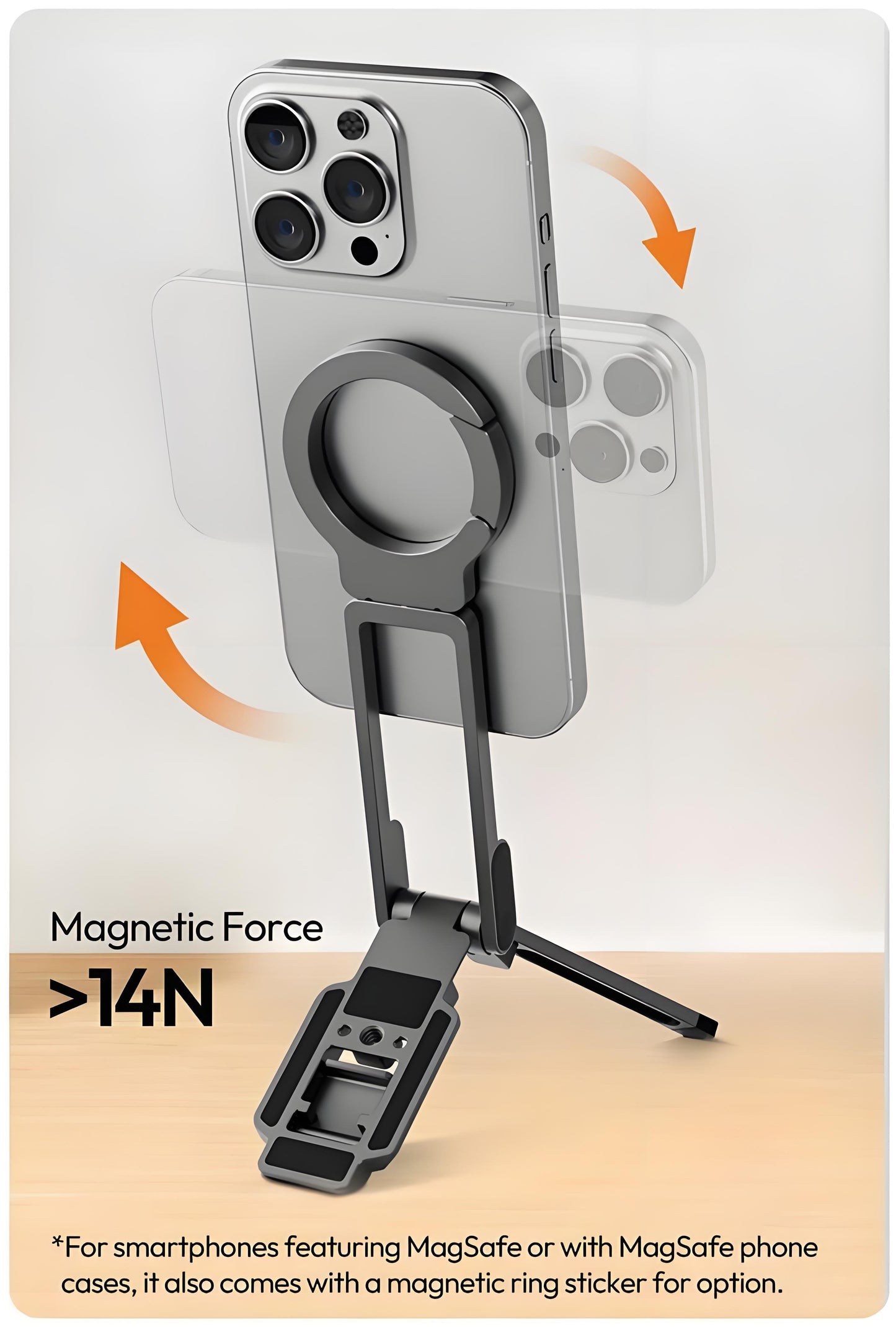 Magnetischer Telefonständer , MA38 Tragbarer Telefonhalter Mini-Stativ für Magsafe mit doppelseitigem starkem Magneten 1/4'' Arri-Positionierungsloch Klappbarer Haken