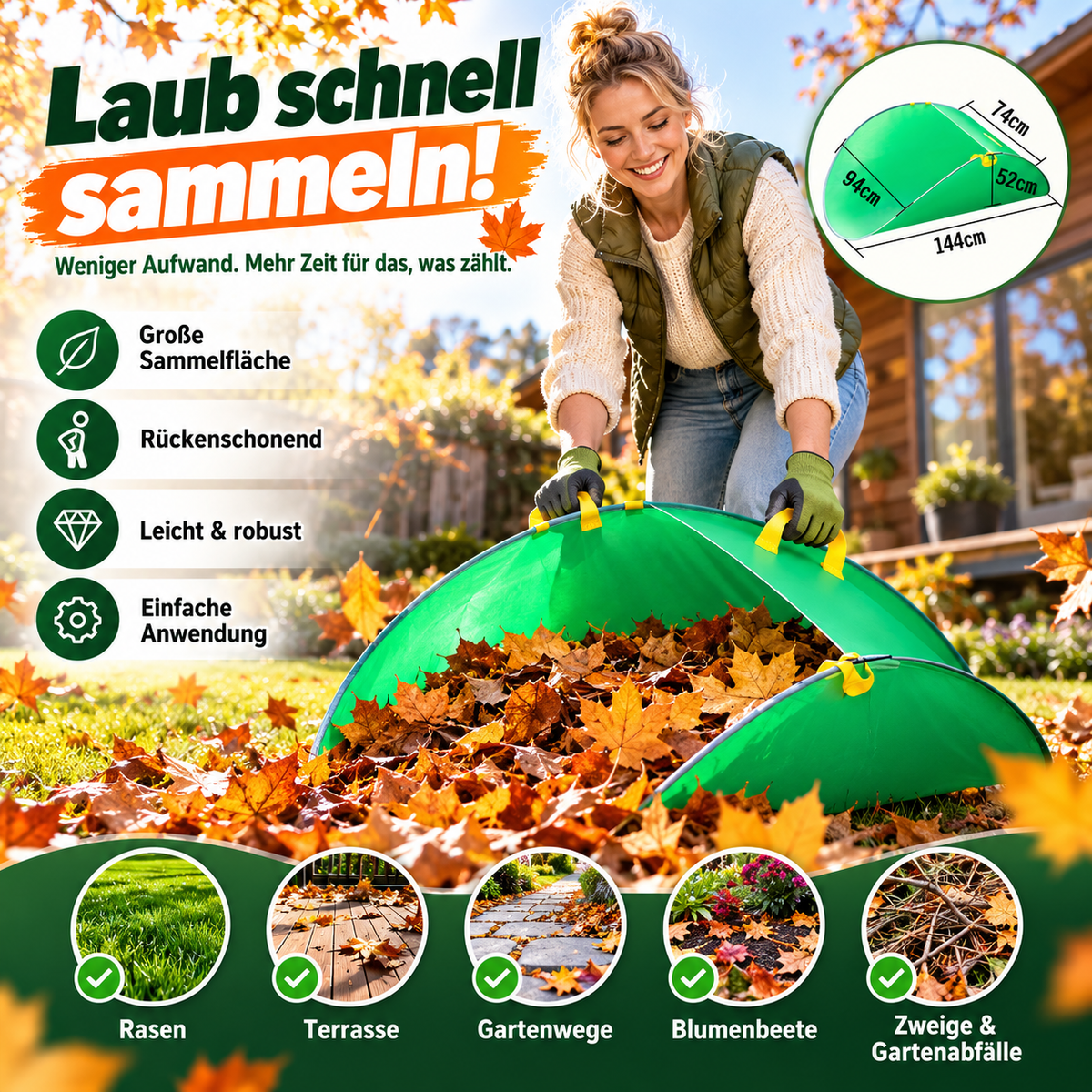 🍁 Tragbarer Pop-Up Laubsack & Laubsammler – Wiederverwendbarer Gartenabfallsack für den Herbst 🌿