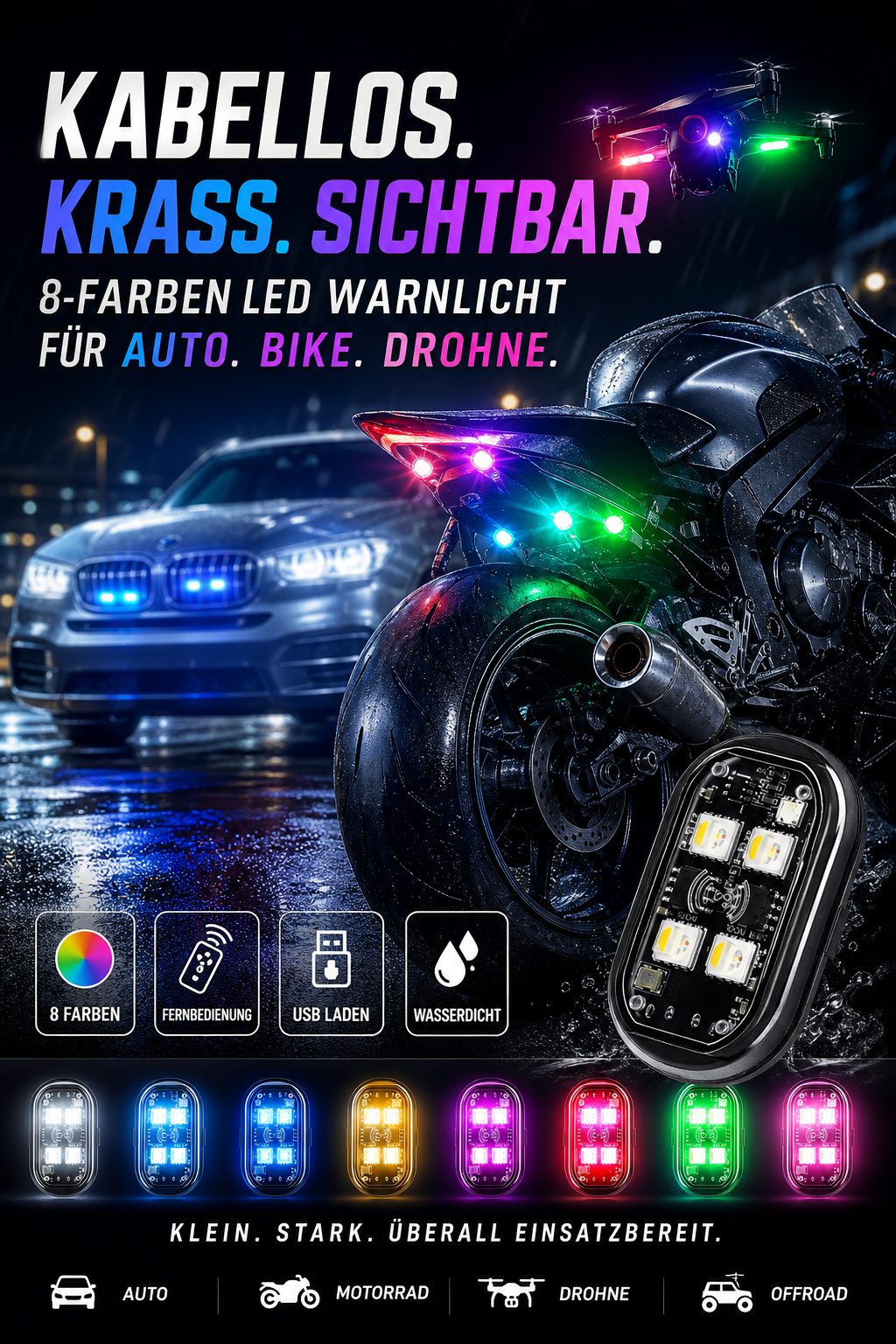 📢📢50% RABATT !!⏰Tragbare LED-Warnleuchte für das Auto mit Fernbedienung
