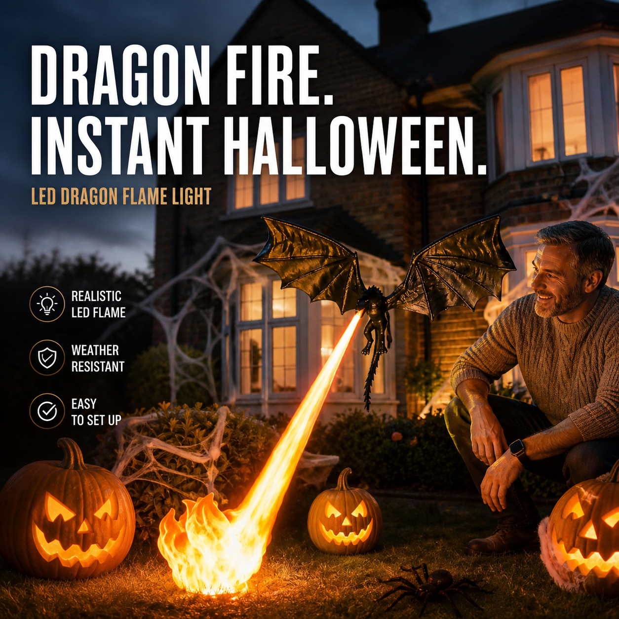 🐉 PROMO-BLITZ: 60% RABATT! 🔥 Drachenflammen-Dekoration – Seiden-PLA – Realistischer Flammeneffekt für Bücherregal & Halloween-Deko 🎃
