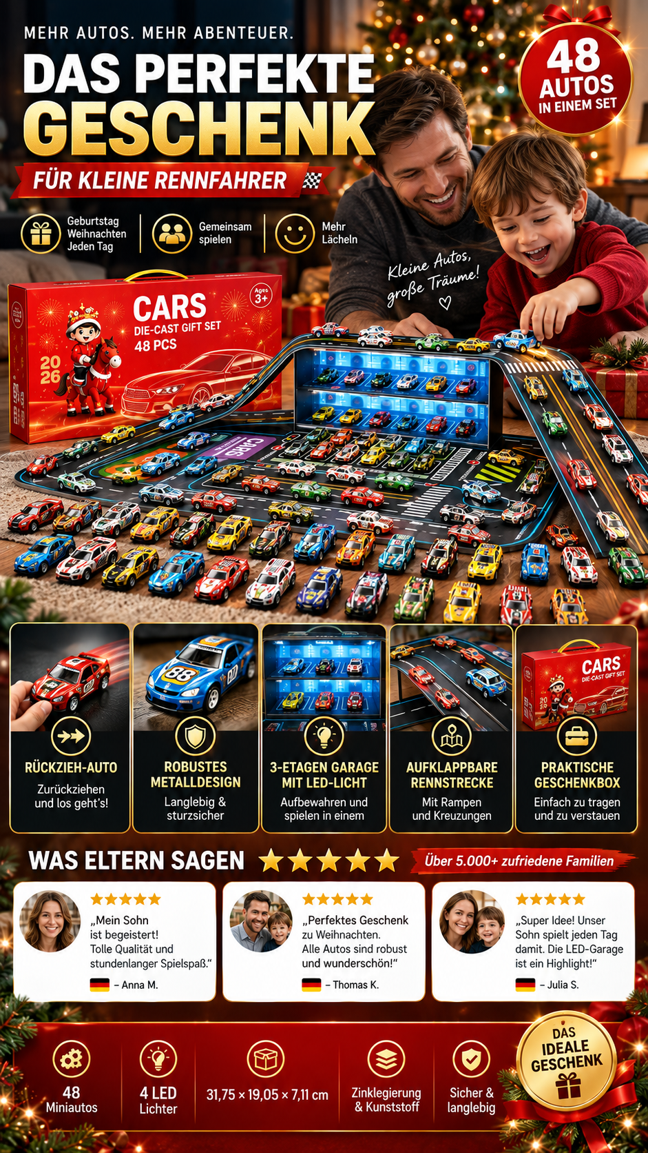 Faltbare Spielzeugauto-Garage mit 48 Rückziehautos-Gcom