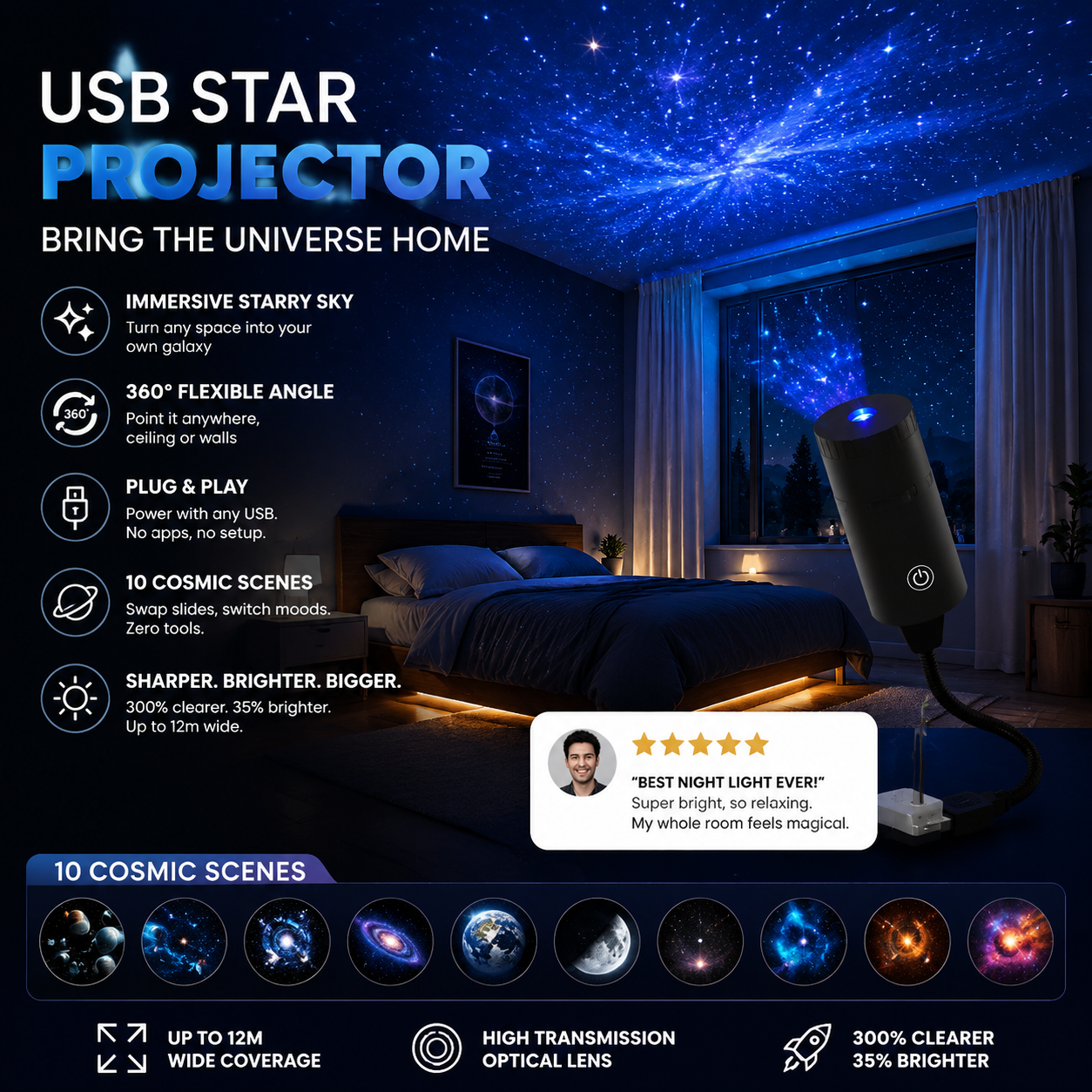 🌌 Plug-and-Play-USB-Projektor – Galaxie & Ozean in HD – Über 50.000 begeisterte Nutzer – Sofortige magische Atmosphäre ✨