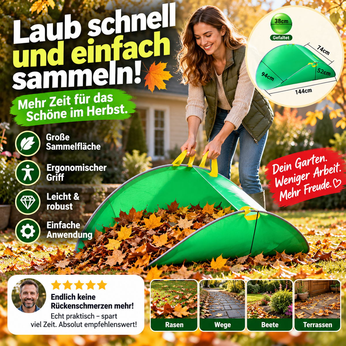 🍁 Tragbarer Pop-Up Laubsack & Laubsammler – Wiederverwendbarer Gartenabfallsack für den Herbst 🌿