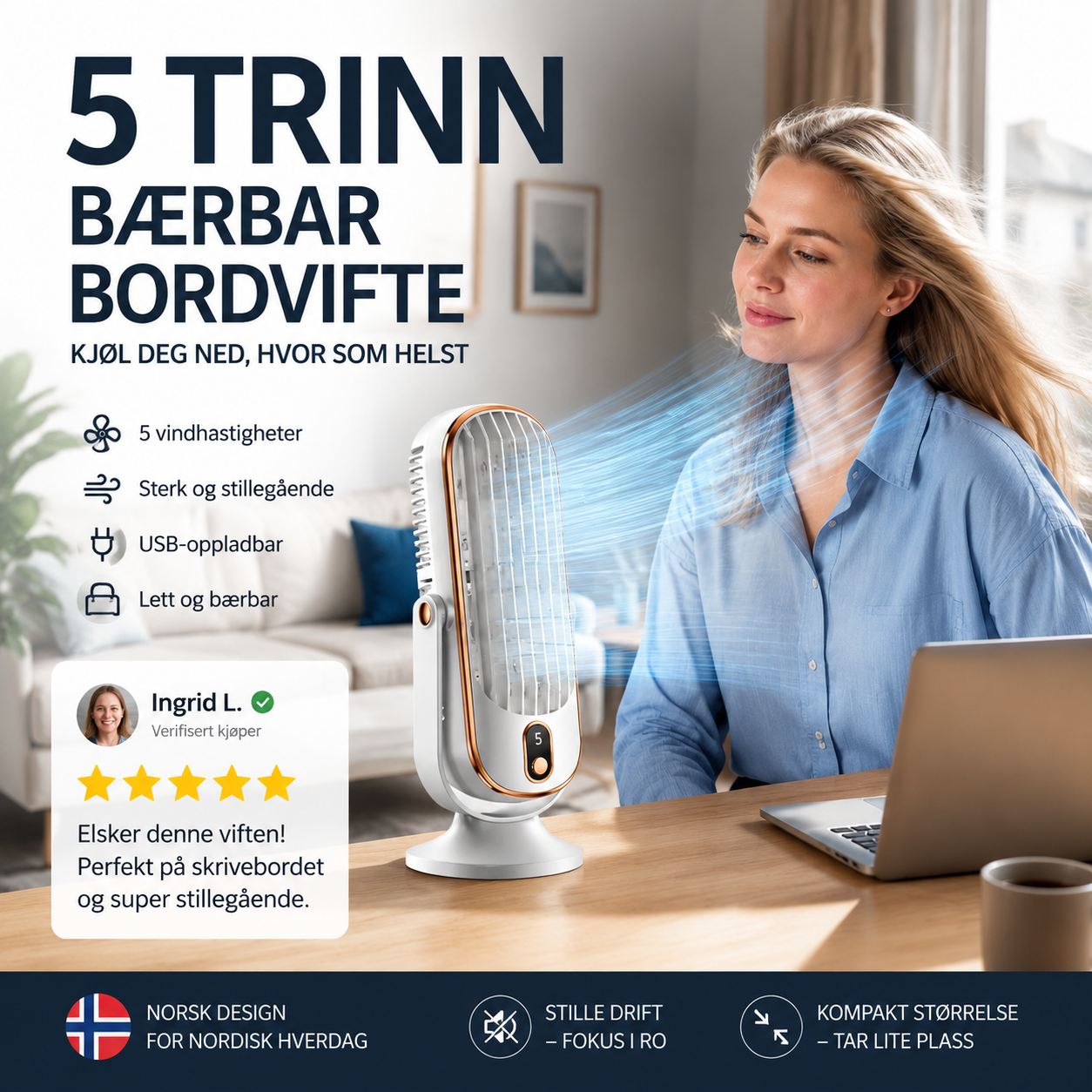 Tragbarer Tischventilator mit 5 Geschwindigkeitsstufen