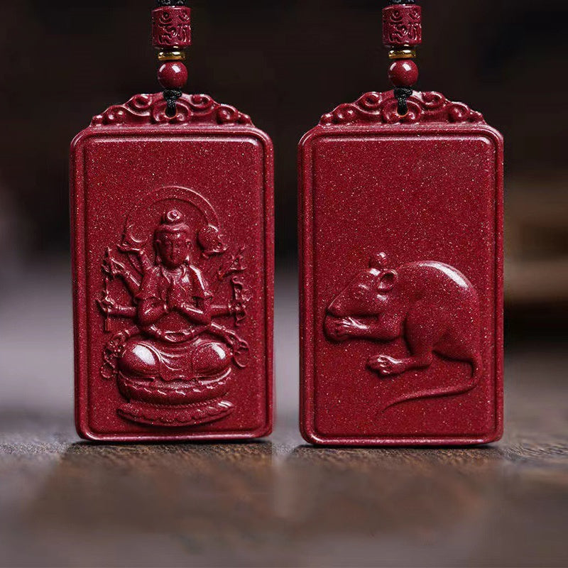 Chinesisches Tierkreiszeichen und Schutzgeist Zinnober-Anhänger