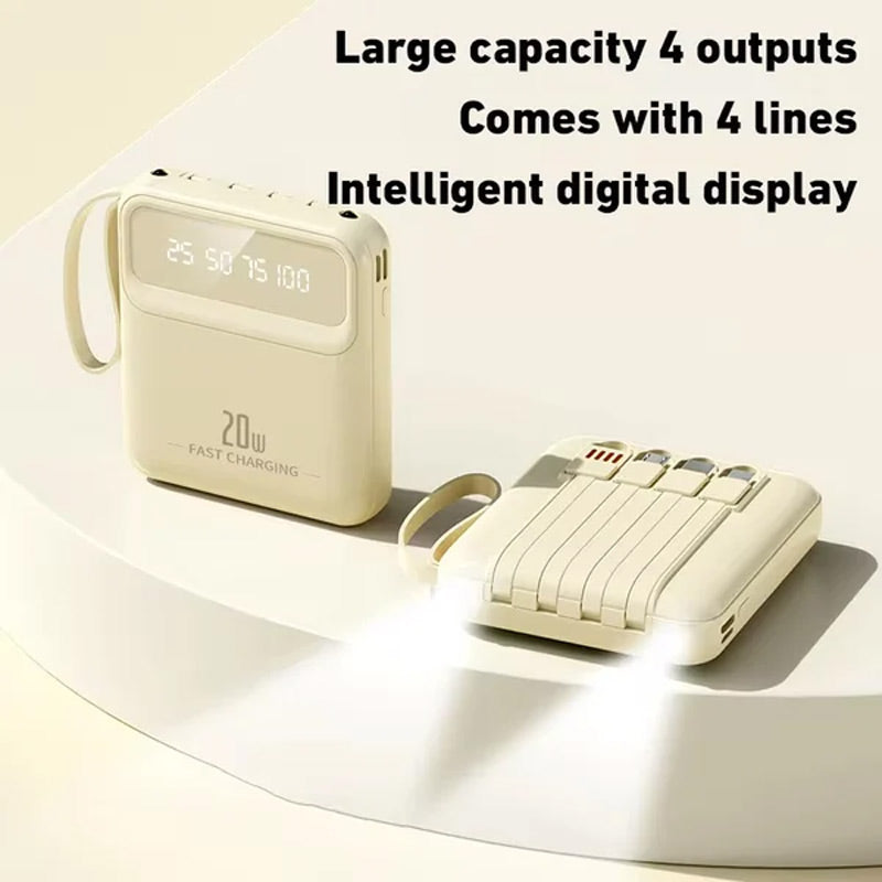 20000mAh tragbares Ladegerät mit 4 eingebauten Kabeln