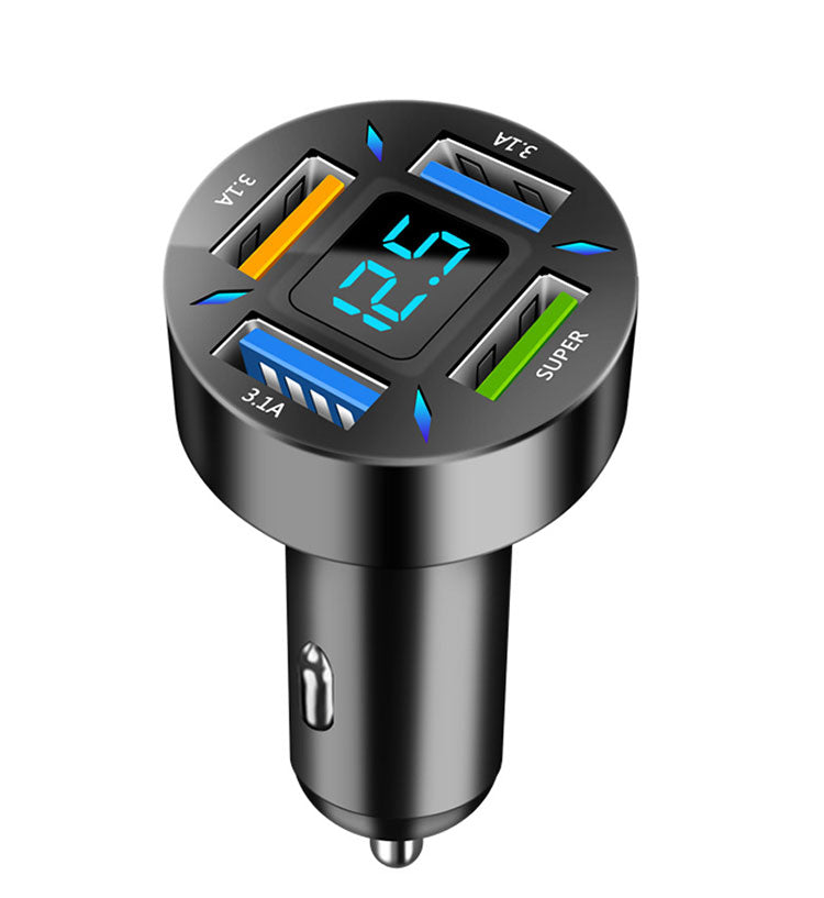 4-Port Super Fast Car Charger with Digital Voltmeter
