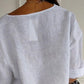 Lockeres T-Shirt aus Baumwolle und Leinen mit V-Ausschnitt für Damen