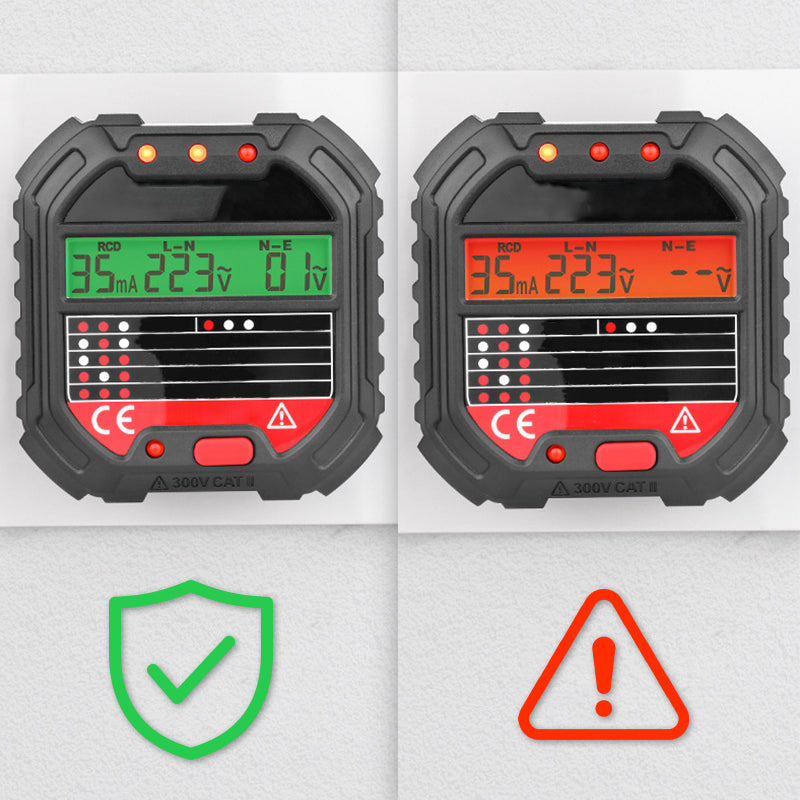 ⏳Zeitlich begrenztes Angebot⏳ Digitaler Steckdosentester, EU-Ausführung – batterielos, LCD mit grüner/roter Anzeige, 90–250 V AC und RCD-Testfunktion