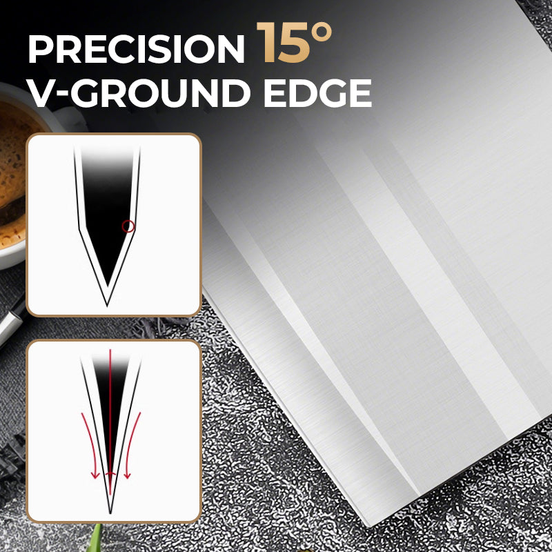 ✨ Professionelles Küchenmesser mit 15° V-Schliff – Härtebehandelt, ergonomisch & antihaft! Perfekt für präzises Schneiden, Würfeln & Hacken. Jetzt mit 30-Tage-Geld-zurück-Garantie