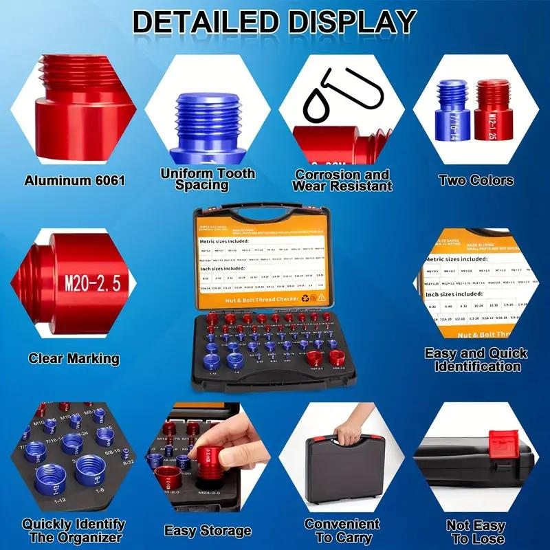 📢📢55 %  RABATT !! ⏰44-tlg. Legierungs-Gewindeprüfer – Für präzise Prüfung von Schrauben, Muttern & Gewindebohrungen – Metrisch & Zoll