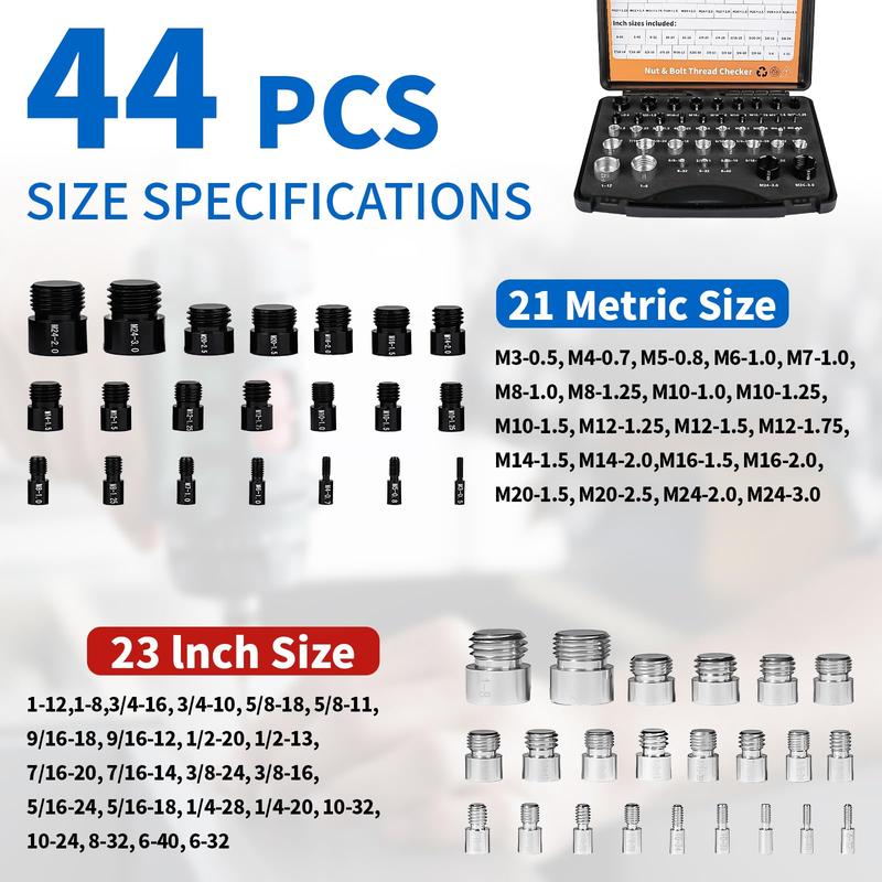 📢📢55 %  RABATT !! ⏰44-tlg. Legierungs-Gewindeprüfer – Für präzise Prüfung von Schrauben, Muttern & Gewindebohrungen – Metrisch & Zoll