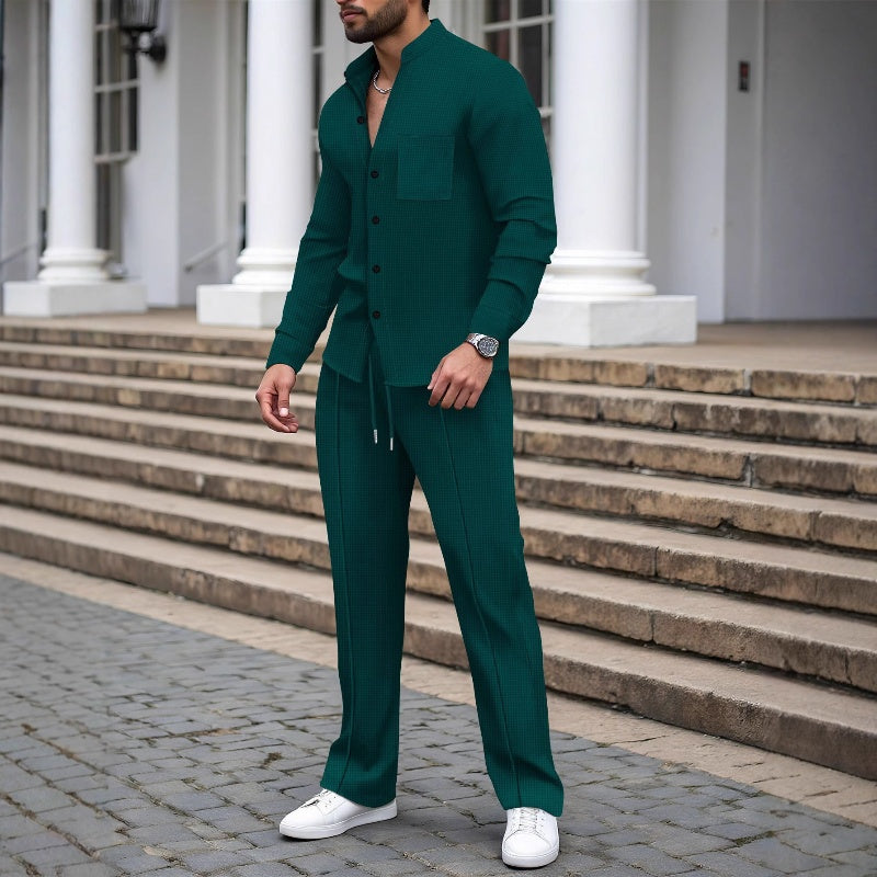 🎁2026 Neu eingetroffen 55 % RABATT💥Lässiges Waffelhemd und Hose für Herren, 2-teiliges Set