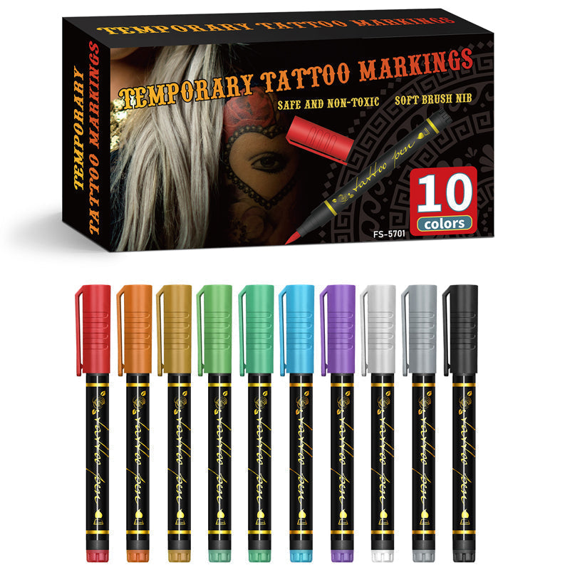 💥Set temporärer Tattoo-Marker – 10-farbige Körperkunststifte🌈