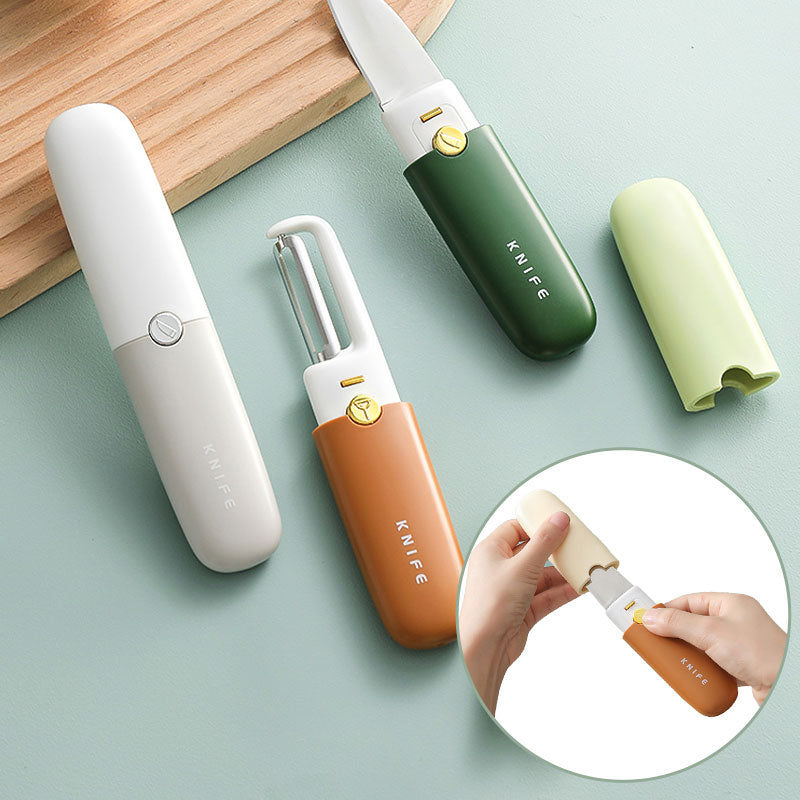 Tragbares, kleines 2-in-1-Messer und Obstschäler