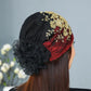 Élégant bonnet-foulard en dentelle avec décor de fleurs à paillettes