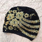 Élégant bonnet-foulard en dentelle avec décor de fleurs à paillettes