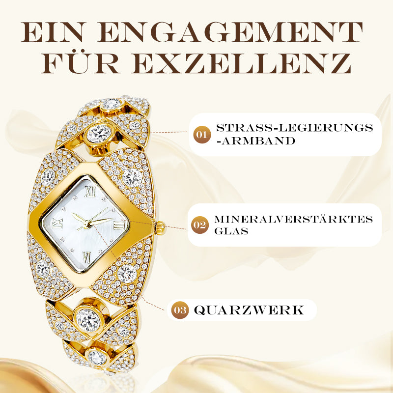 Retro-Quarz-Armbanduhr mit funkelnden Strasssteinen