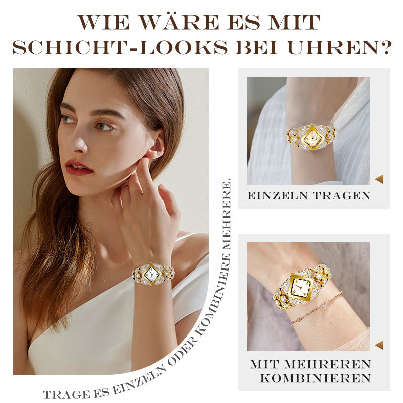 Retro-Quarz-Armbanduhr mit funkelnden Strasssteinen