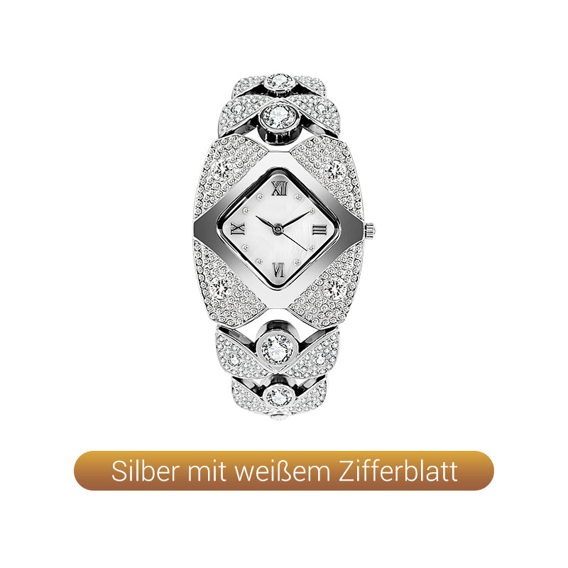 Retro-Quarz-Armbanduhr mit funkelnden Strasssteinen