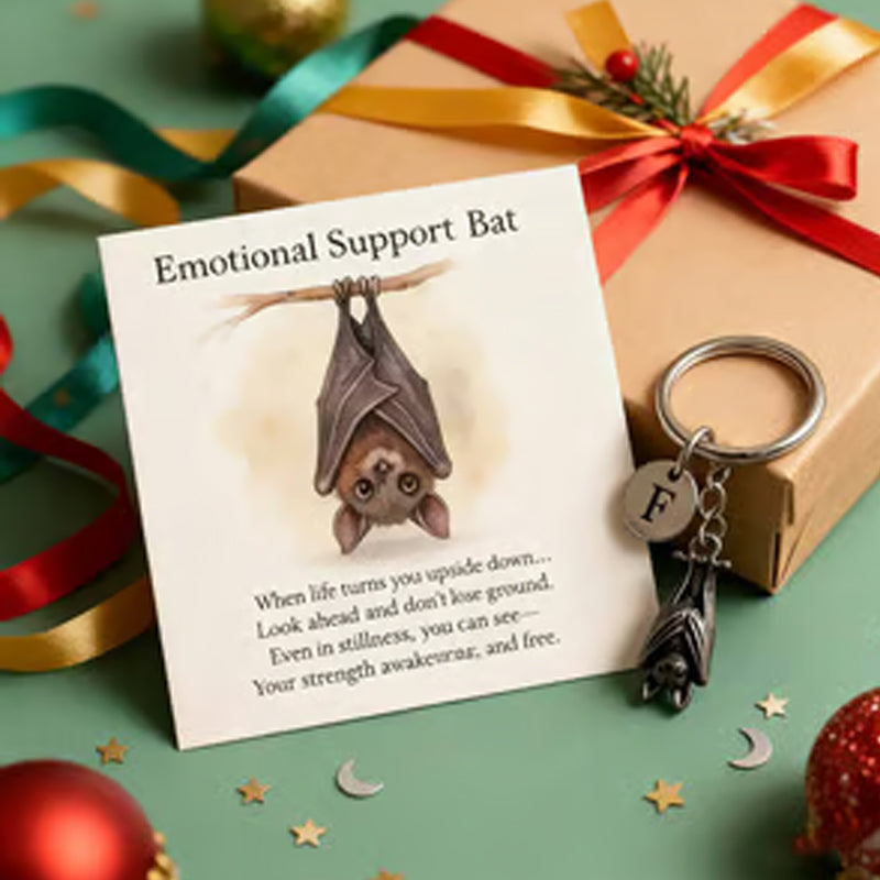 Schlüsselanhänger mit Fledermaus für emotionale Unterstützung und Karte mit Nachricht