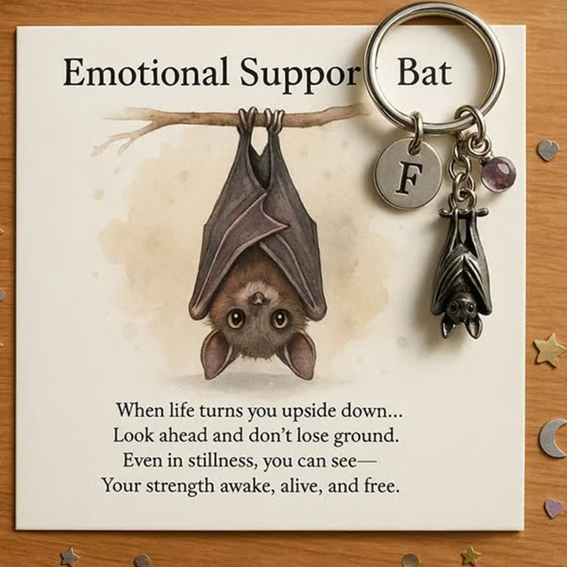 Schlüsselanhänger mit Fledermaus für emotionale Unterstützung und Karte mit Nachricht