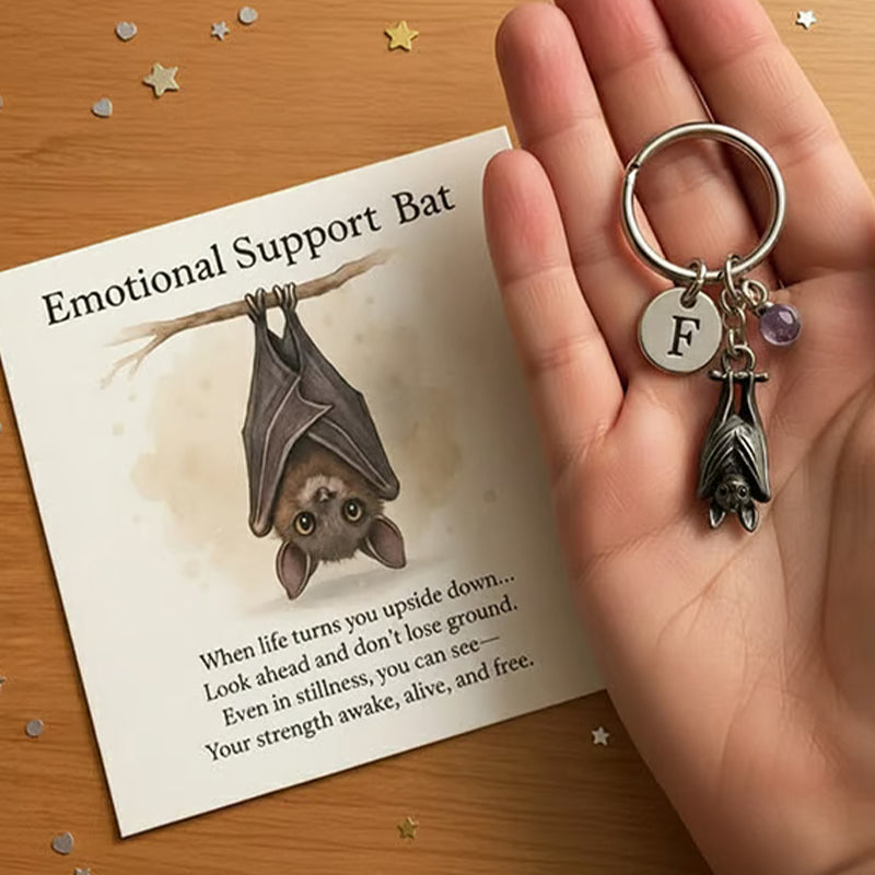 Schlüsselanhänger mit Fledermaus für emotionale Unterstützung und Karte mit Nachricht