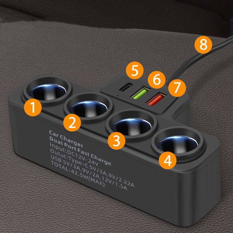 🎉 Neujahrsgeschenk – 50% RABATT!🚗 7-in-1 Zigarettenanzünder-Adapter: 4x Steckdosen + 3x Schnellladung – stabil & sicher für PKW/LKW