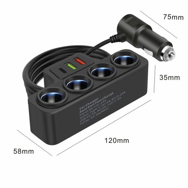 🎉 Neujahrsgeschenk – 50% RABATT!🚗 7-in-1 Zigarettenanzünder-Adapter: 4x Steckdosen + 3x Schnellladung – stabil & sicher für PKW/LKW